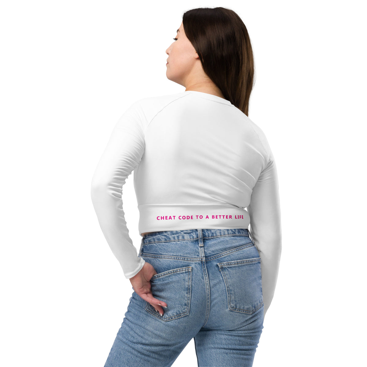 Long Sleeve Crop Top - Black Letters