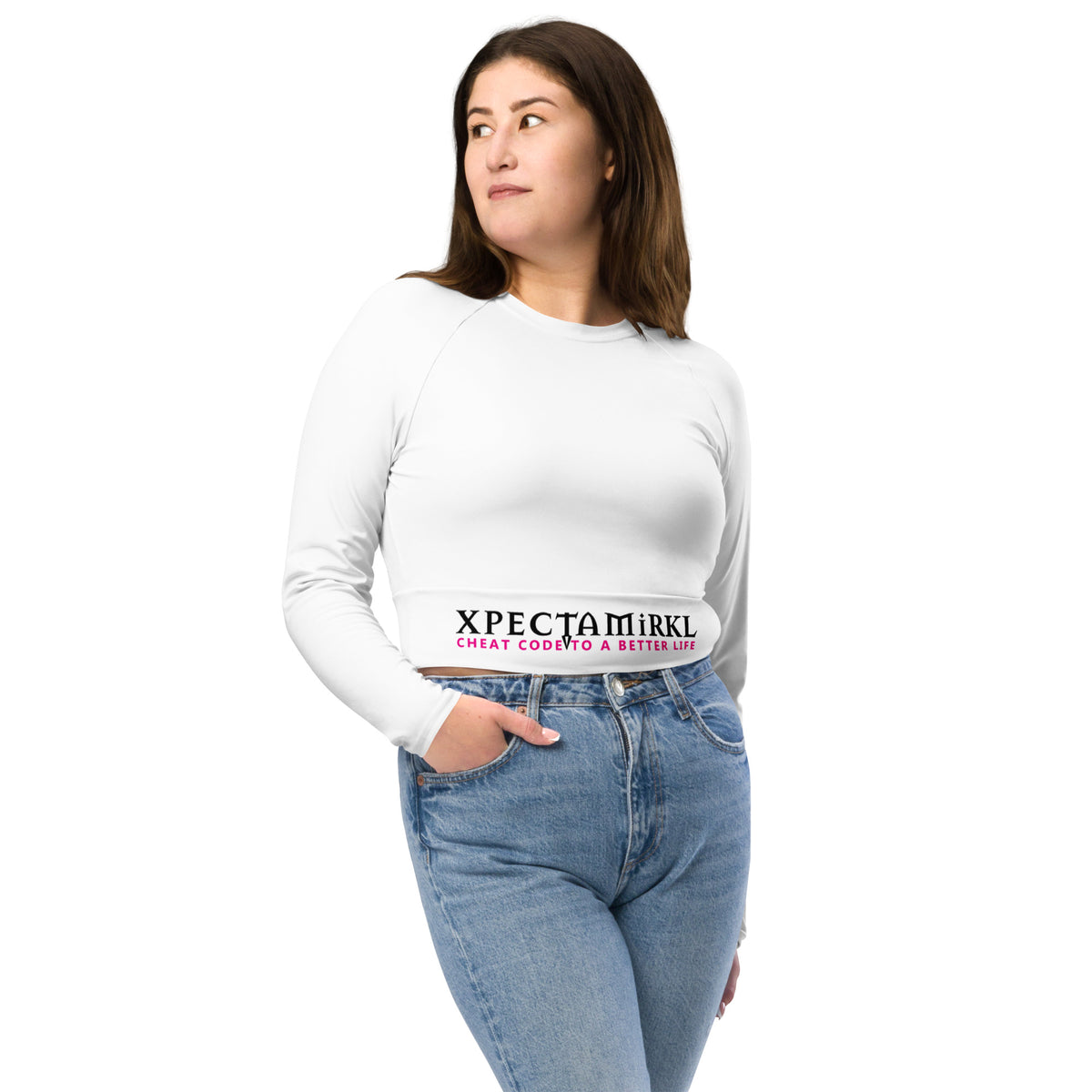 Long Sleeve Crop Top - Black Letters